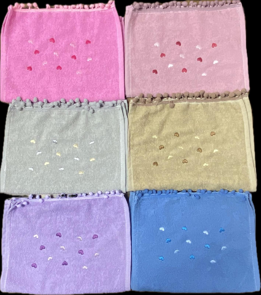 30X50 PONPONLU KALP NAKIŞLI RENKLİ BUKLE MUTFAK HAVLUSU  12Lİ PAKET 700 GR+-